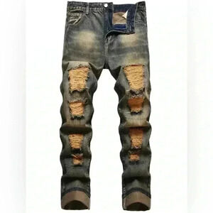 Slim Fit Ripped Jeans color: Camel All season Grunge NWOT